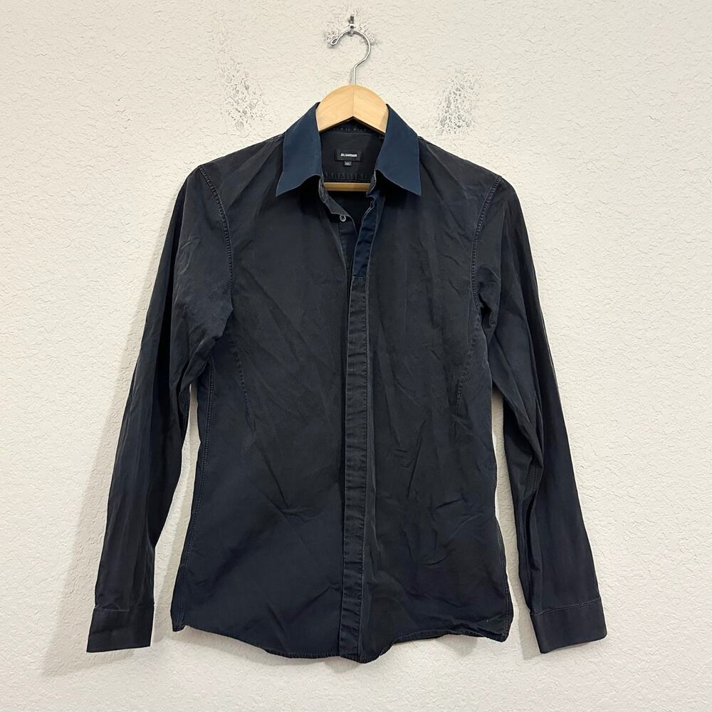 JIL SANDER Dress Shirt Black Long Sleeve Button Up Cotton Formal